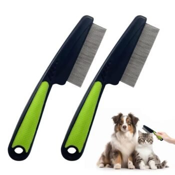 2Pcs Flea Comb for Dogs Cats, Upgrade Multifunctional Pet Comb Pet Hair Removal Flea Comb, Fine Tooth Stainless Cleaning Massage Brush for Dog Cat (Green)