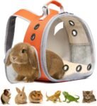 Bunny Carrier, Guinea Pig Carrier,Small Animal Carrier Backpack for Rabbit,Bearded Dragon, Lizard,Hamster,Kitten. Breathable Pet Travel Cage Bag (Orange)