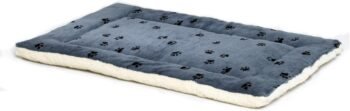 XS  Reversible Paw Print Pet Bed, Soft Faux Fur & Fleece 22-Inch Crate Mat for Small Dogs & Cats, Machine Washable, Blue and Cream