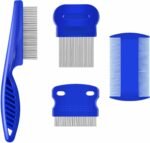 4 Pack Flea Lice Comb, Stainless Steel Dog Cat Grooming Combs with Rounded Teeth, Double Sided Professional Pet Tear Stain Remover, Dematting Tool for Small, Medium & Large Pets