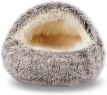 Cat Beds for Indoor Cats,Cat Cave for Puppy and Kitty,Calming Small Dog Bed for Small Dogs with Cover Cave,Cozy Warming Fluffy Washable Anti-Slip Pet Sleeping Bag (20 * 20inch,Khaki)