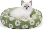 Donut Dog Bed for Small Dogs 20 Inch Round Cat Beds for Indoor Cats Circle Cuddler Pet Bed Fluffy Warm Puppy Bed Removable Washable Cover Anti-Slip Bottom, Green Flower