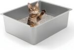 Stainless Steel Cat Litter Box - Metal High Sided Cat Pan, Large Stainless Steel Box, Indoor Litter Tray, Non Stick, No Smell, Easy to Clean, Pet Toilet Supplies for Kitten, Kitty, Rabbit