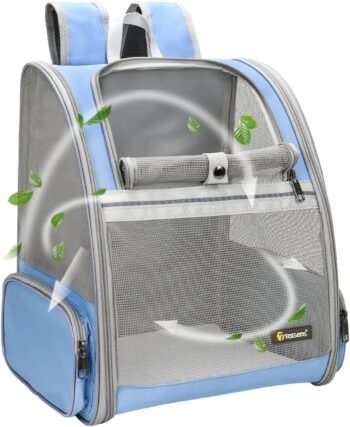 Pet Backpack Carrier for Small Cats Dogs | Ventilated Design, Safety Straps, Buckle Support, Collapsible | Designed for Travel, Hiking & Outdoor Use (Blue)