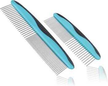 2 Pack Dog Comb Small & Large PET Comb for Small & Large Breeds & Areas. Premium Anti-Slip Comfort Grip Ergonomic Handle for Your Dog & Cat with Durable Stainless-Steel
